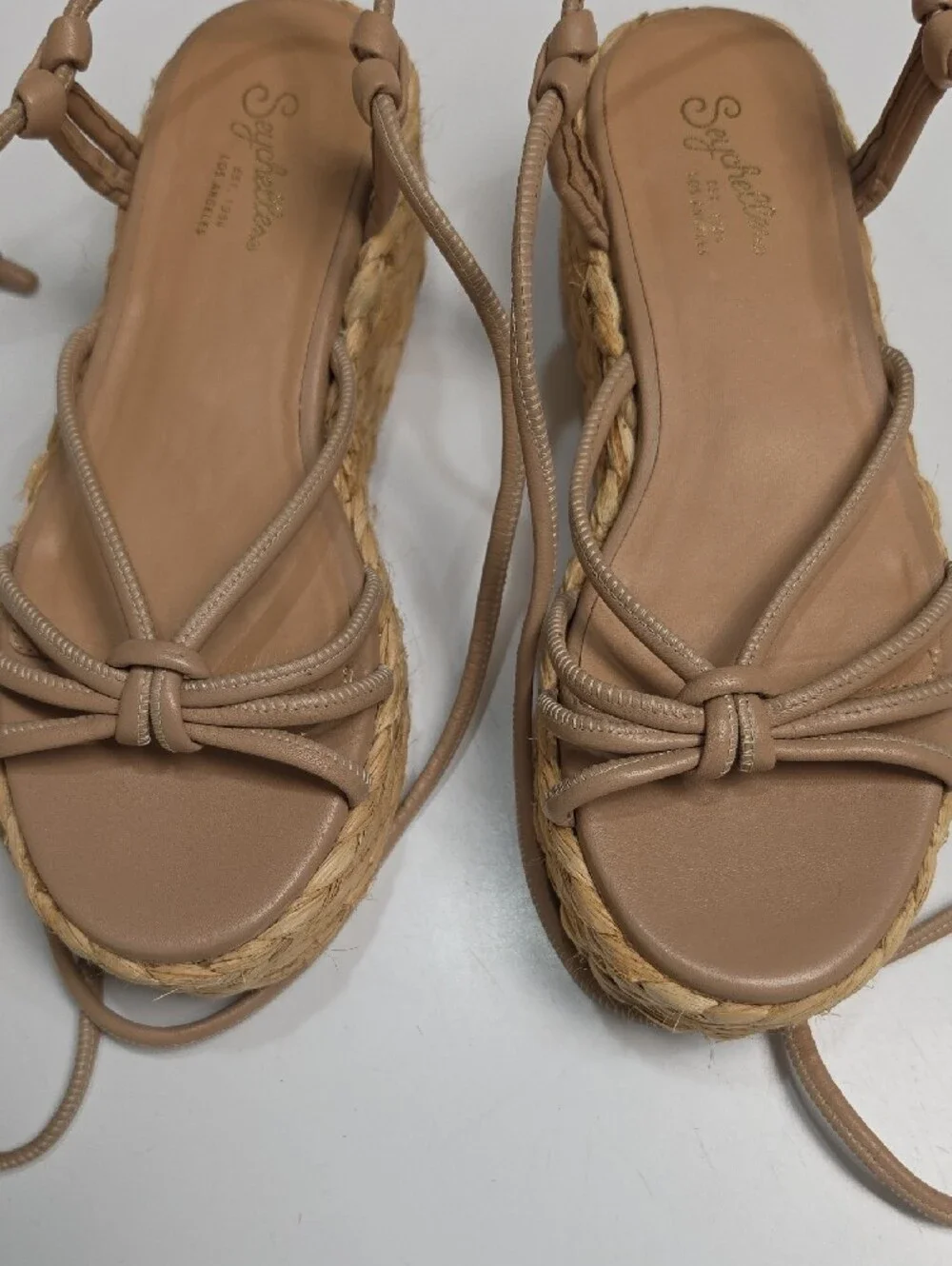 Seychelles Made for This Neutral Lace-Up Espadrille Wedge Sandals - Size 8